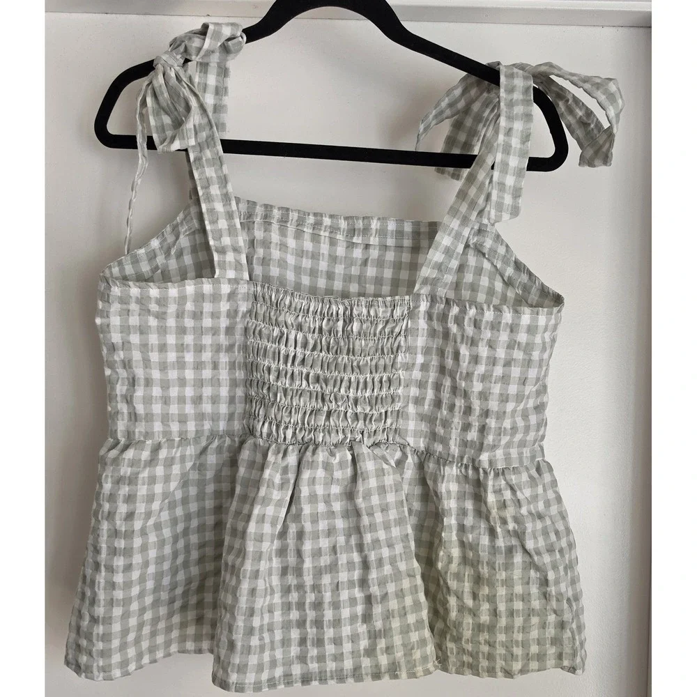 Vigoss Women's Sleeveless Top XL Green White Gingham Check Blouse New Tags - Picture 2 of 5